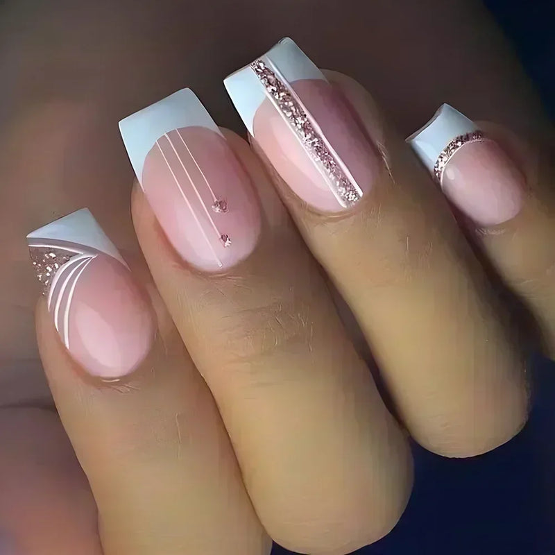 24Pcs Unhas Postiças Quadradas Curtas Caixão