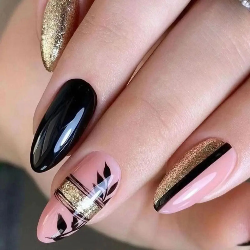 24 Peças Unhas Postiças Francesas Estilo Amêndoa