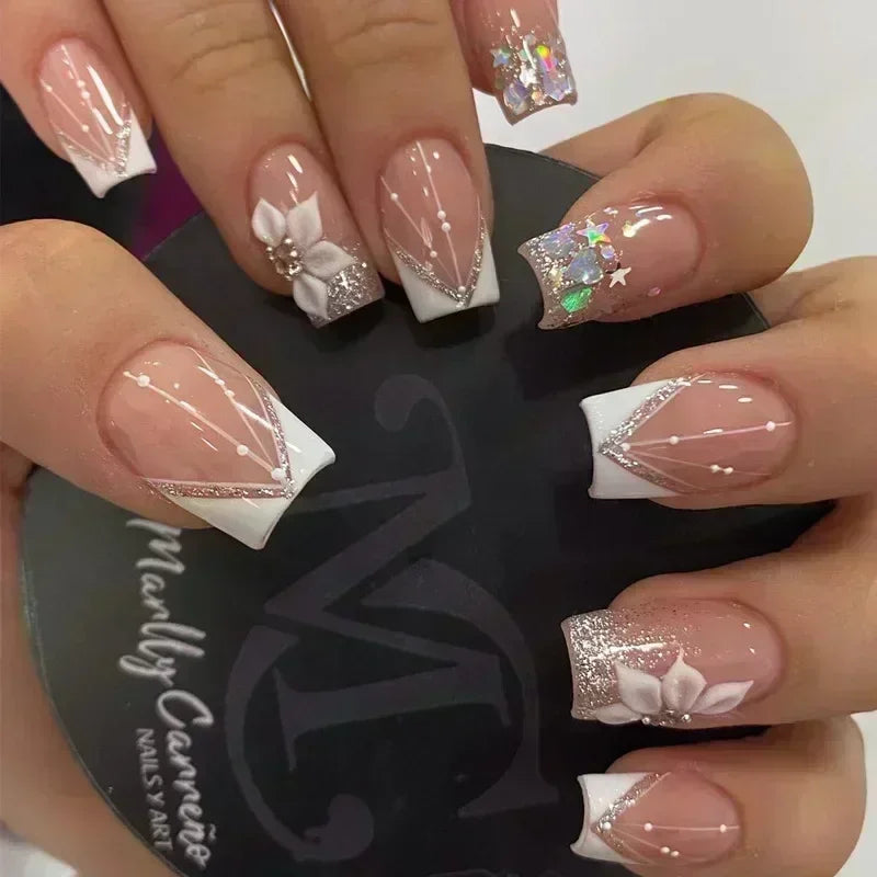 24Pcs Unhas Postiças Quadradas Curtas Caixão