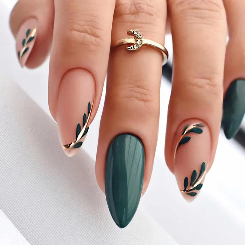 24 Peças Unhas Postiças Francesas Estilo Amêndoa