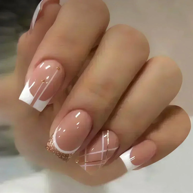 24Pcs Unhas Postiças Quadradas Curtas Caixão