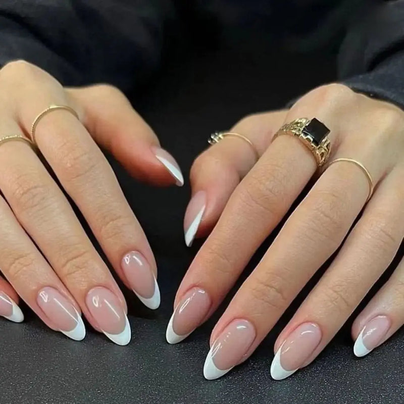 24 Peças Unhas Postiças Francesas Estilo Amêndoa