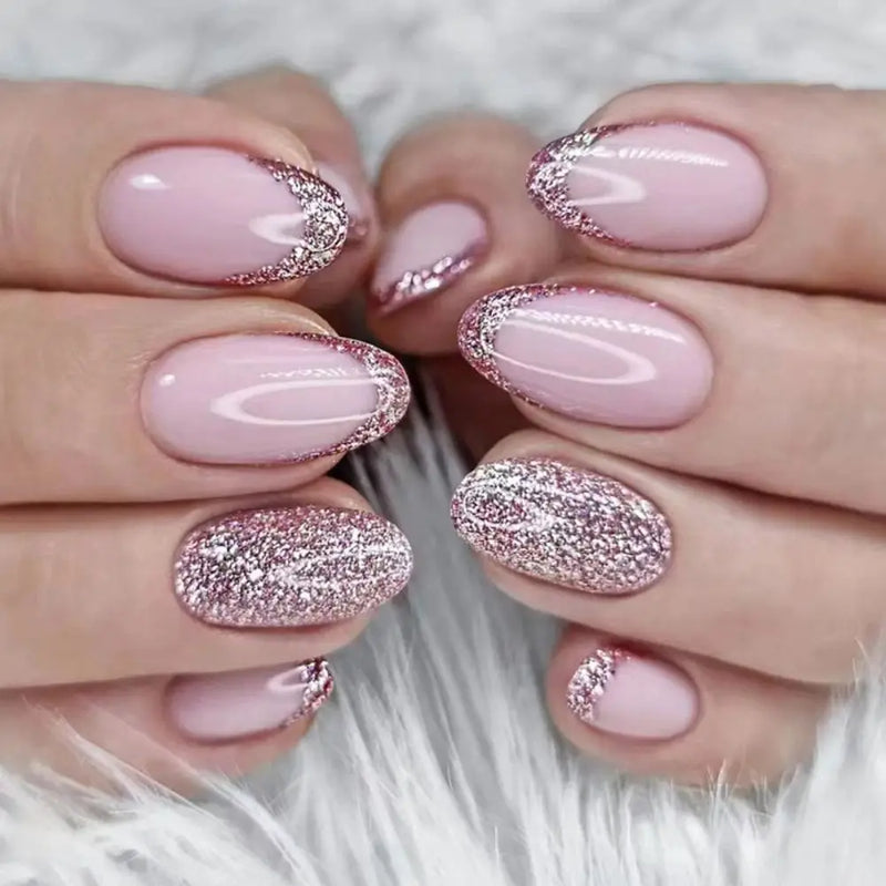 24 Peças Unhas Postiças Francesas Estilo Amêndoa