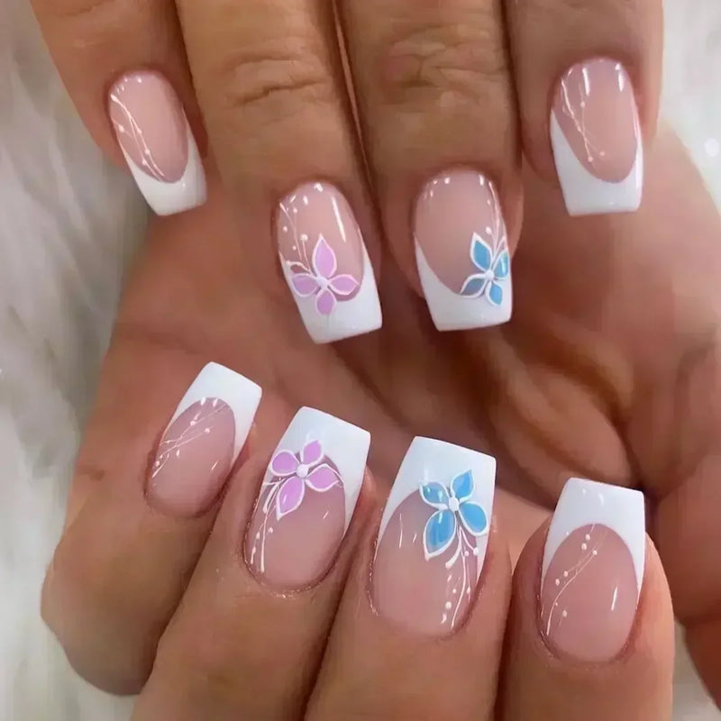 24Pcs Unhas Postiças Quadradas Curtas Caixão