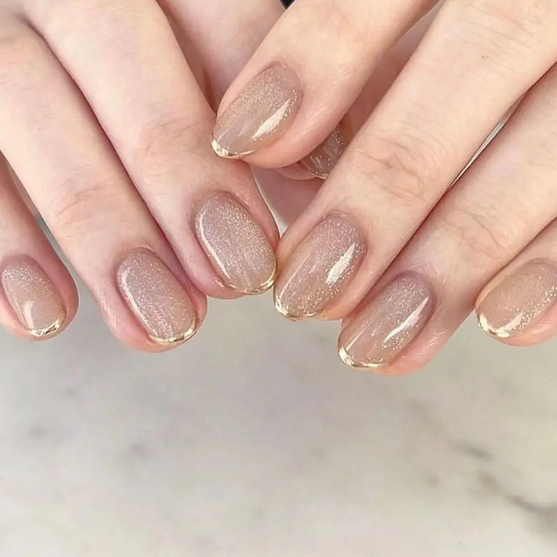 24 Peças Unhas Postiças Francesas Estilo Amêndoa