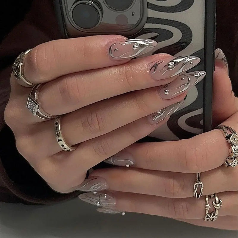 24 Peças Unhas Postiças Francesas Estilo Amêndoa