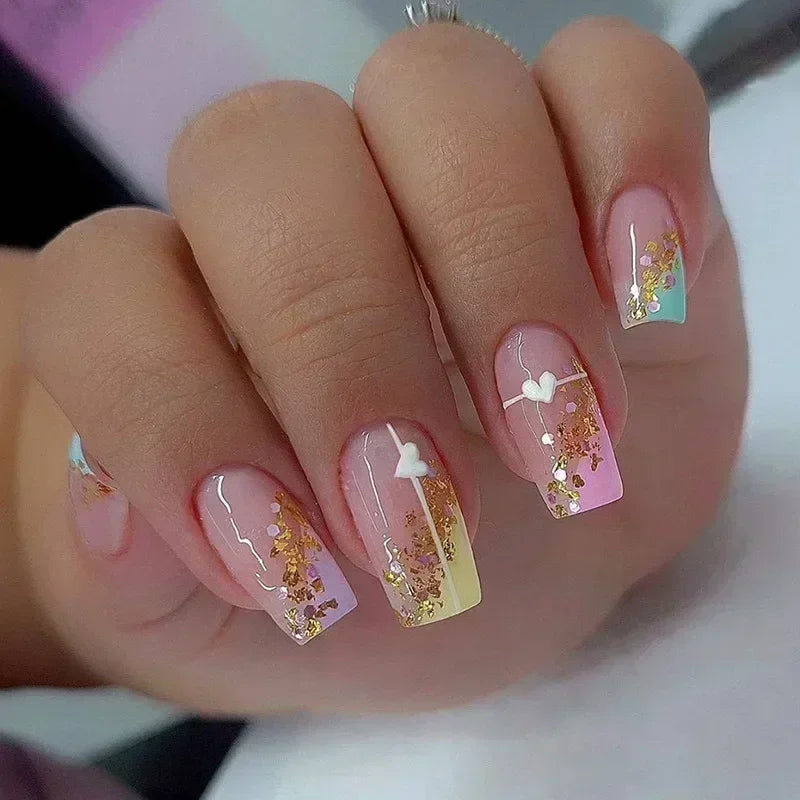 24Pcs Unhas Postiças Quadradas Curtas Caixão