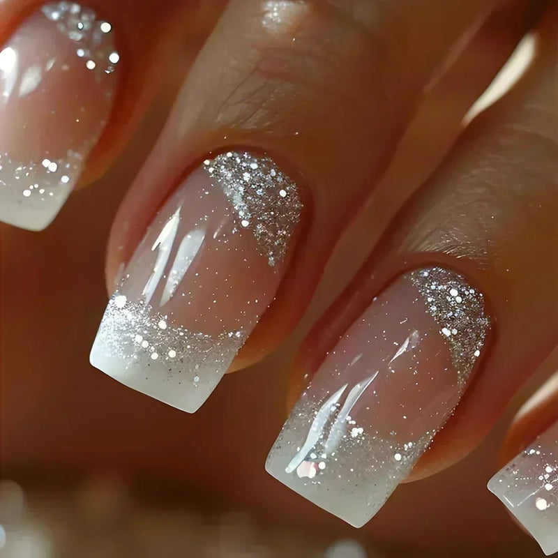 24Pcs Unhas Postiças Quadradas Curtas Caixão