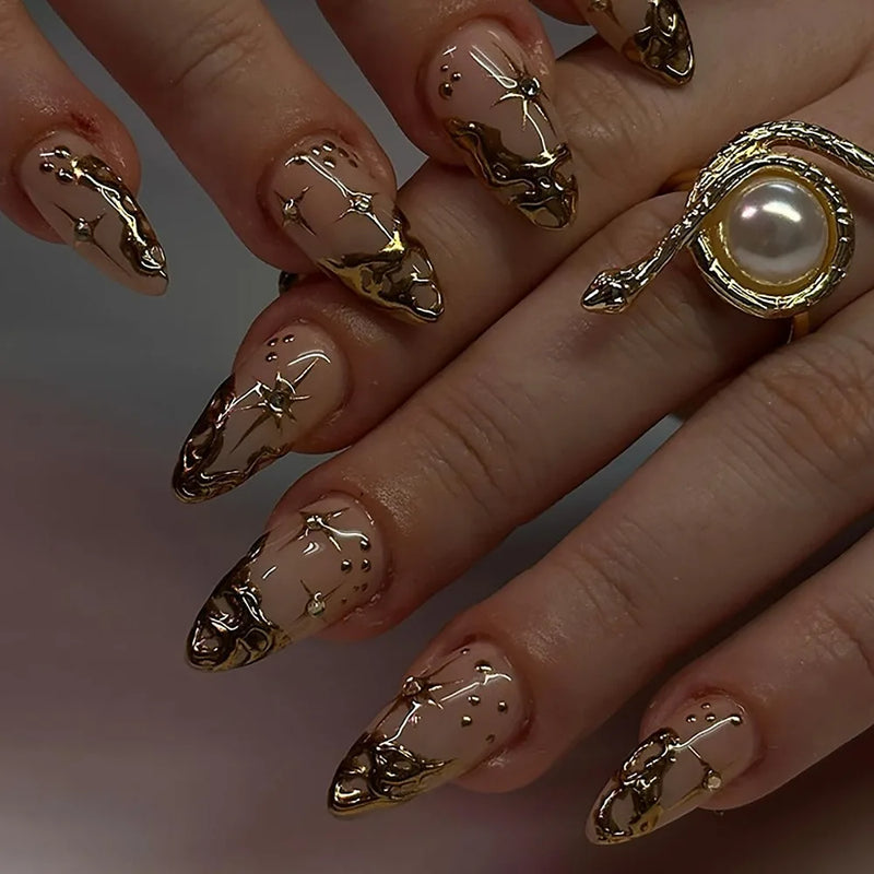 24 Peças Unhas Postiças Francesas Estilo Amêndoa