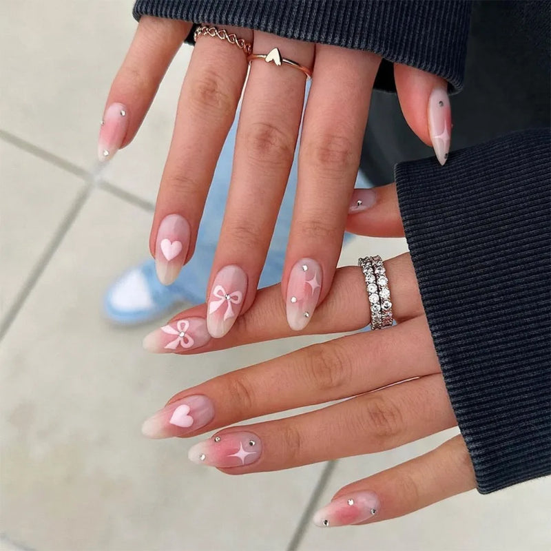 24 Peças Unhas Postiças Francesas Estilo Amêndoa