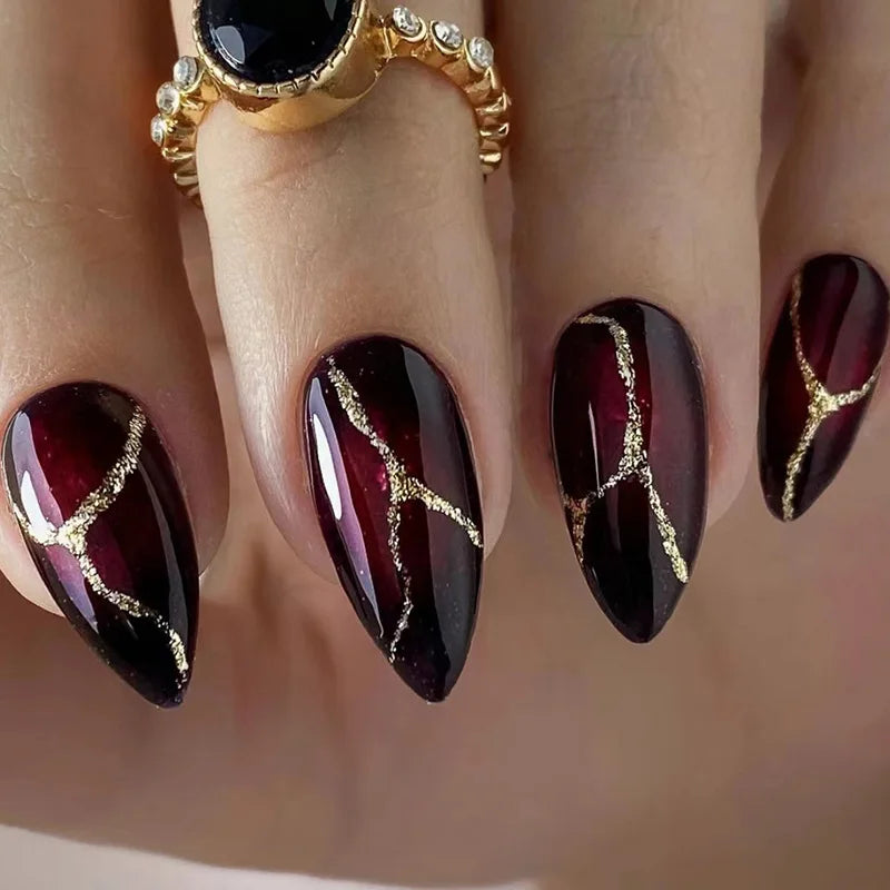 24 Peças Unhas Postiças Francesas Estilo Amêndoa