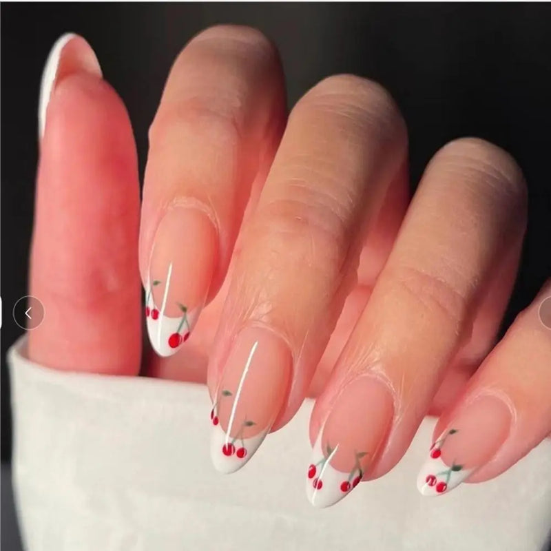 24 Peças Unhas Postiças Francesas Estilo Amêndoa