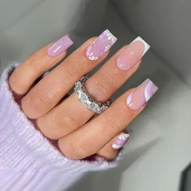 24Pcs Unhas Postiças Quadradas Curtas Caixão