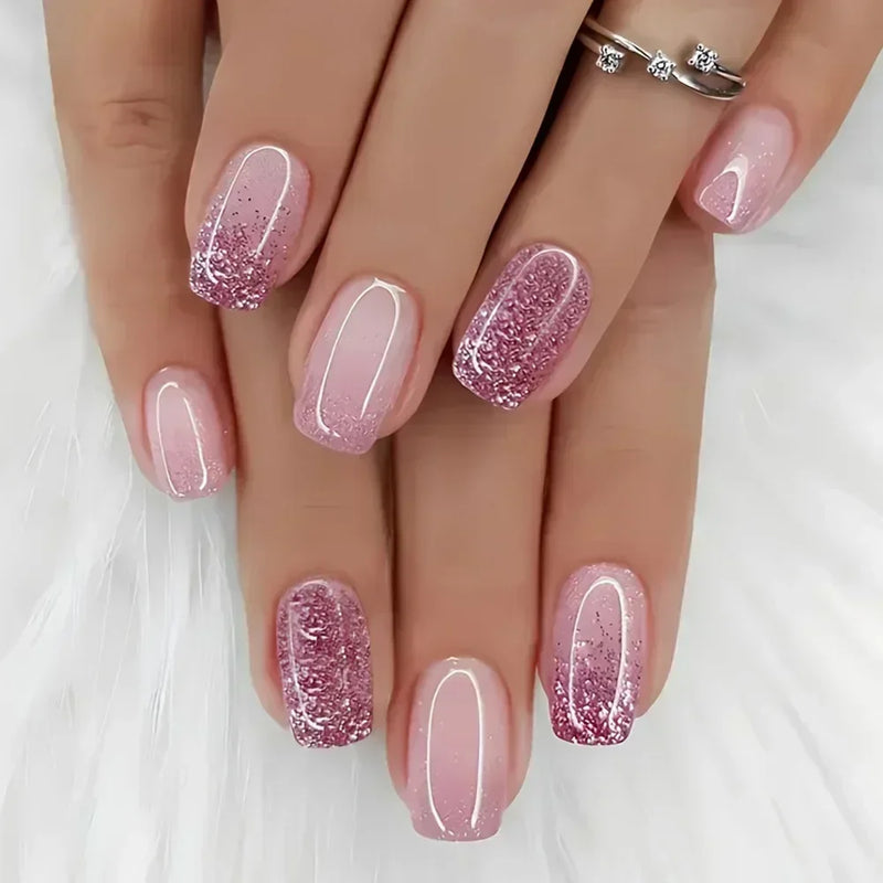 24Pcs Unhas Postiças Quadradas Curtas Caixão