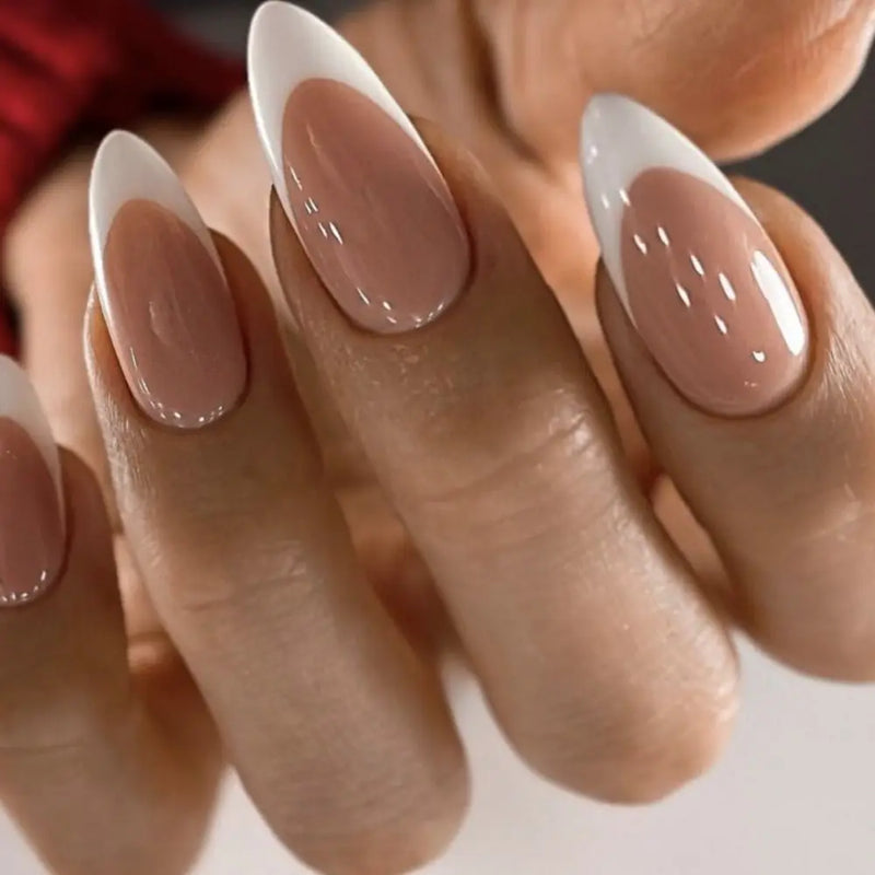 24 Peças Unhas Postiças Francesas Estilo Amêndoa