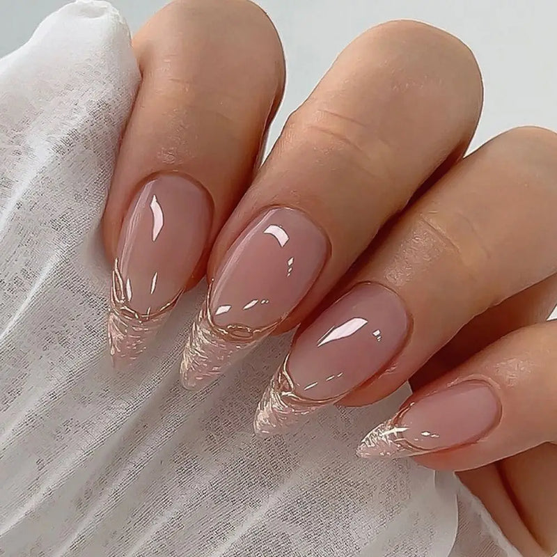 24 Peças Unhas Postiças Francesas Estilo Amêndoa