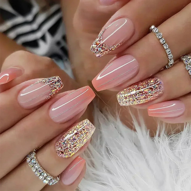 24Pcs Unhas Postiças Quadradas Curtas Caixão