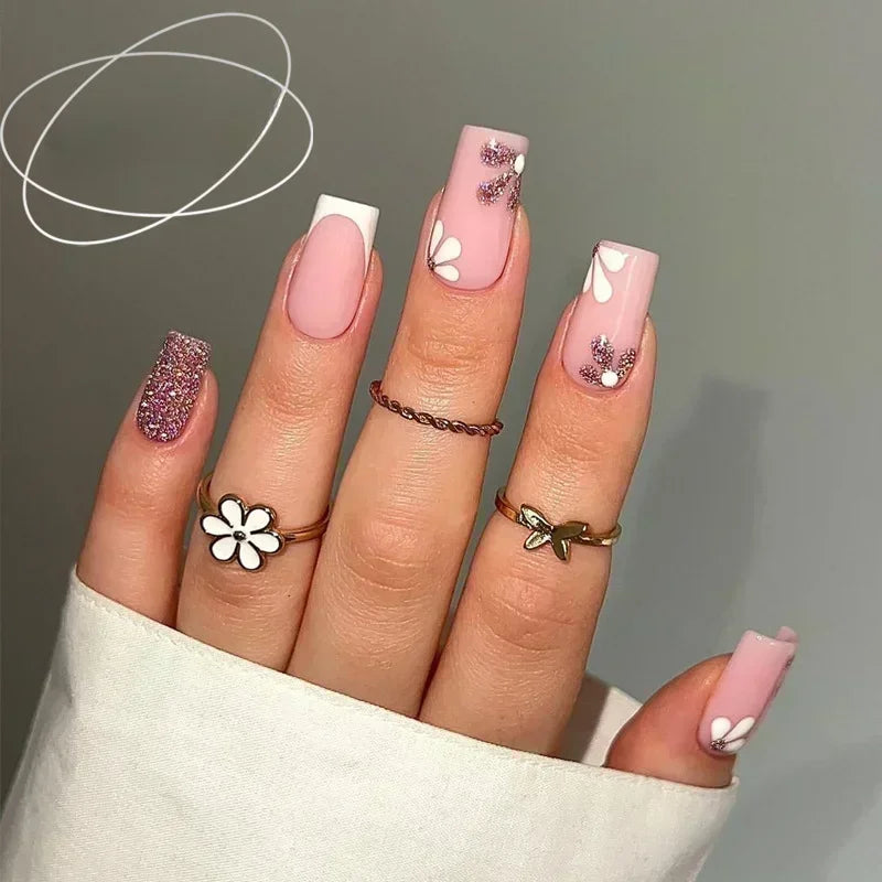 24Pcs Unhas Postiças Quadradas Curtas Caixão