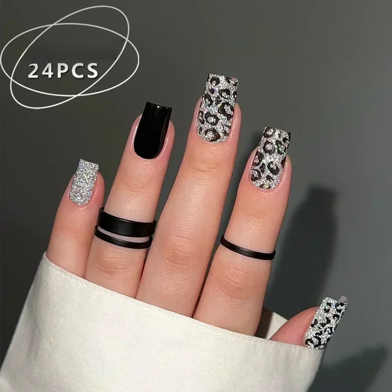 24Pcs Unhas Postiças Quadradas Curtas Caixão