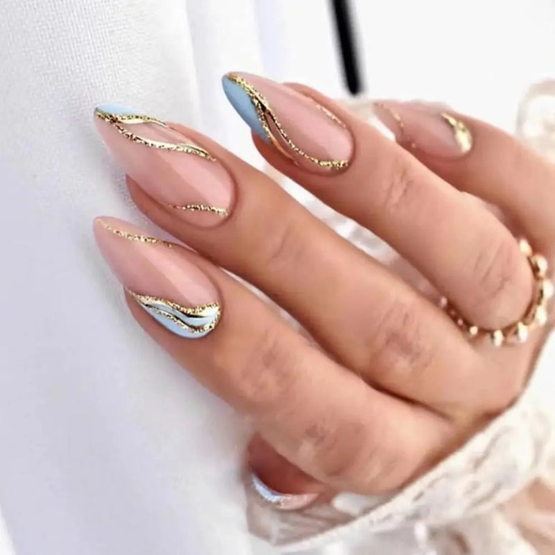 24 Peças Unhas Postiças Francesas Estilo Amêndoa