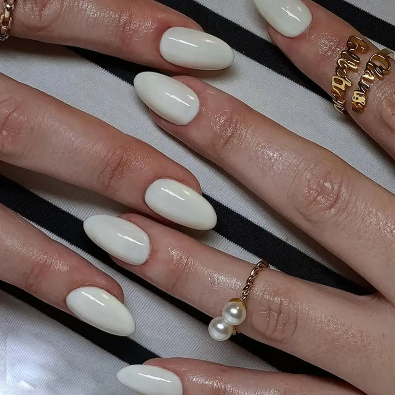 24 Peças Unhas Postiças Francesas Estilo Amêndoa