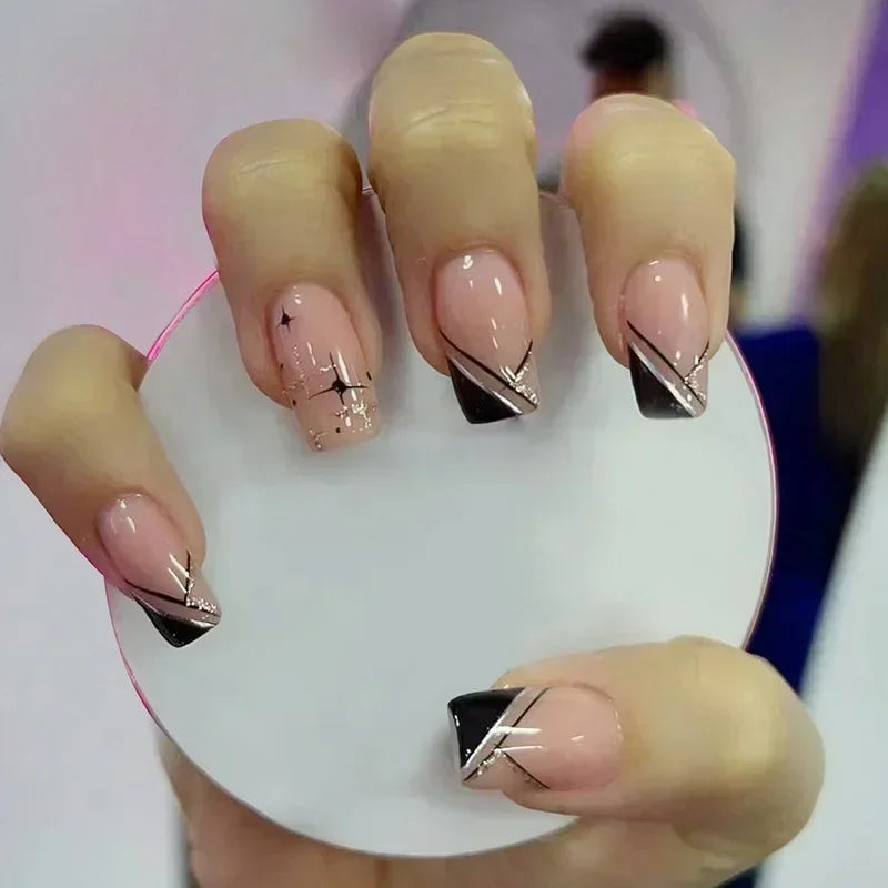 24Pcs Unhas Postiças Quadradas Curtas Caixão