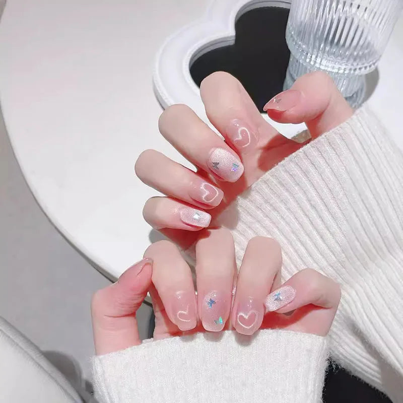 10Pcs Unhas Artesanais Love Butterfly Nude Clear Cat's