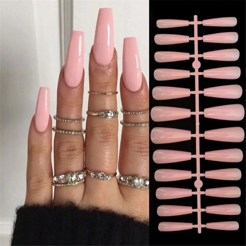 24 Peças Unhas Postiças Francesas Estilo Amêndoa