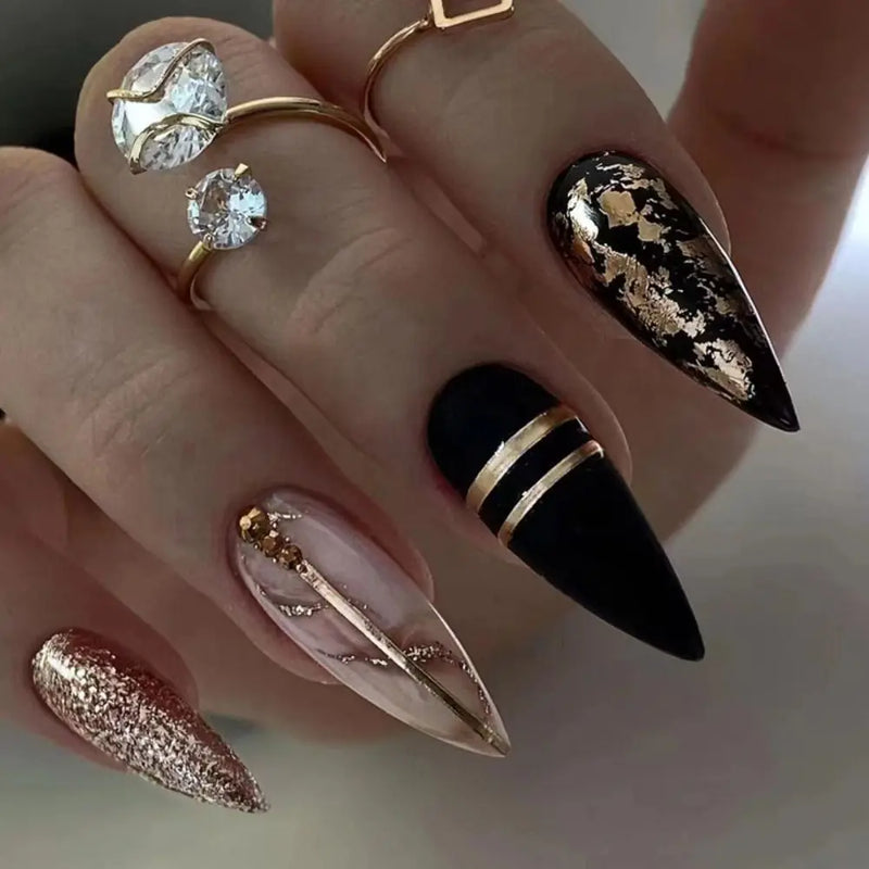 24 Peças Unhas Postiças Francesas Estilo Amêndoa