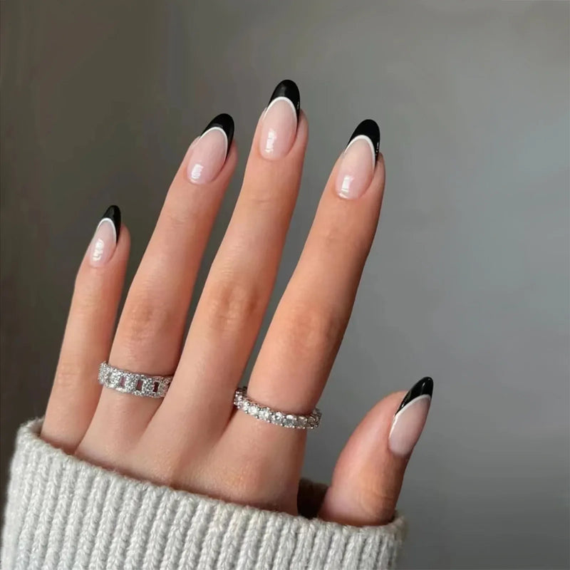 24 Peças Unhas Postiças Francesas Estilo Amêndoa