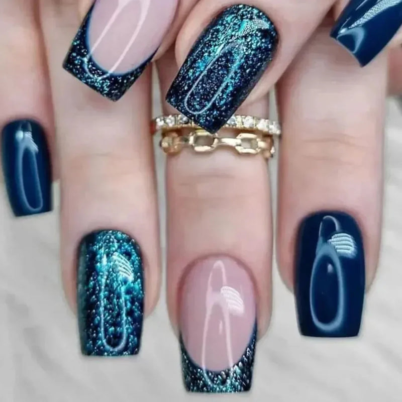 24Pcs Unhas Postiças Quadradas Curtas Caixão