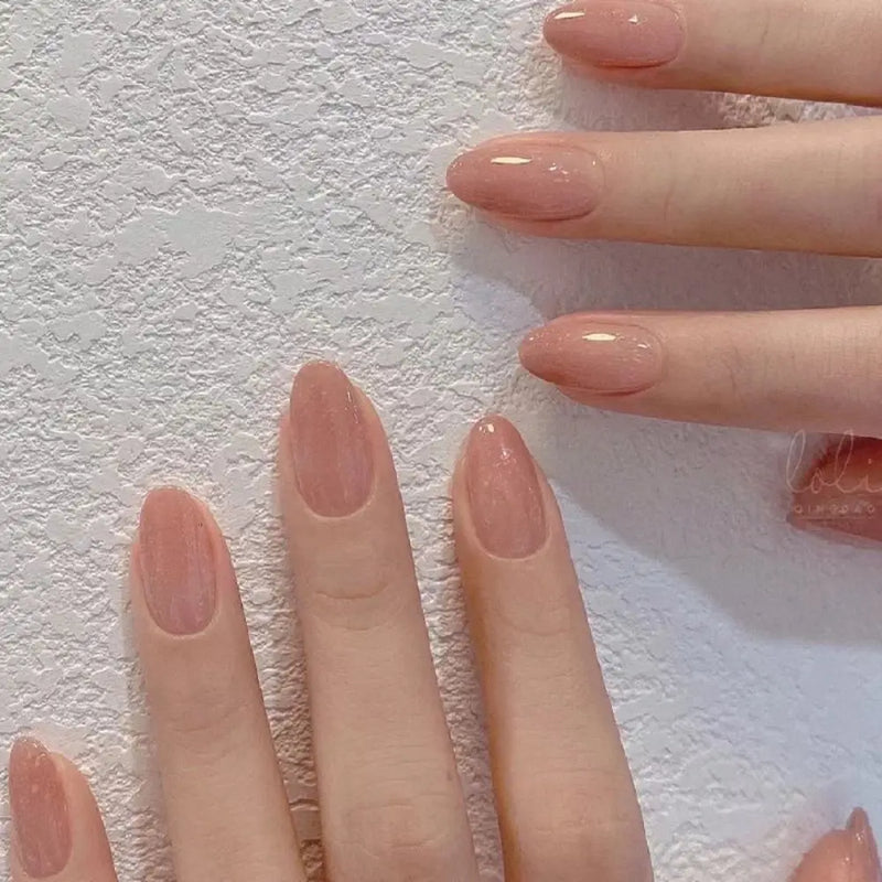 24 Peças Unhas Postiças Francesas Estilo Amêndoa