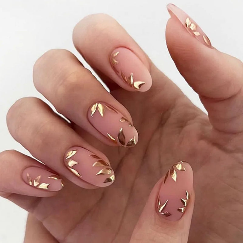 24 Peças Unhas Postiças Francesas Estilo Amêndoa