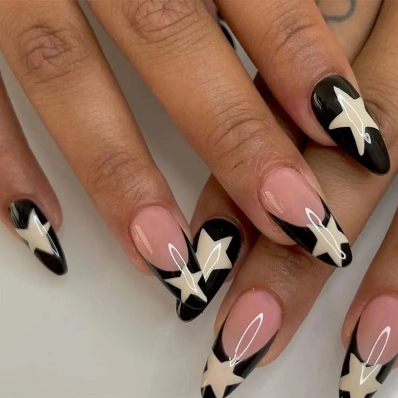 24 Peças Unhas Postiças Francesas Estilo Amêndoa