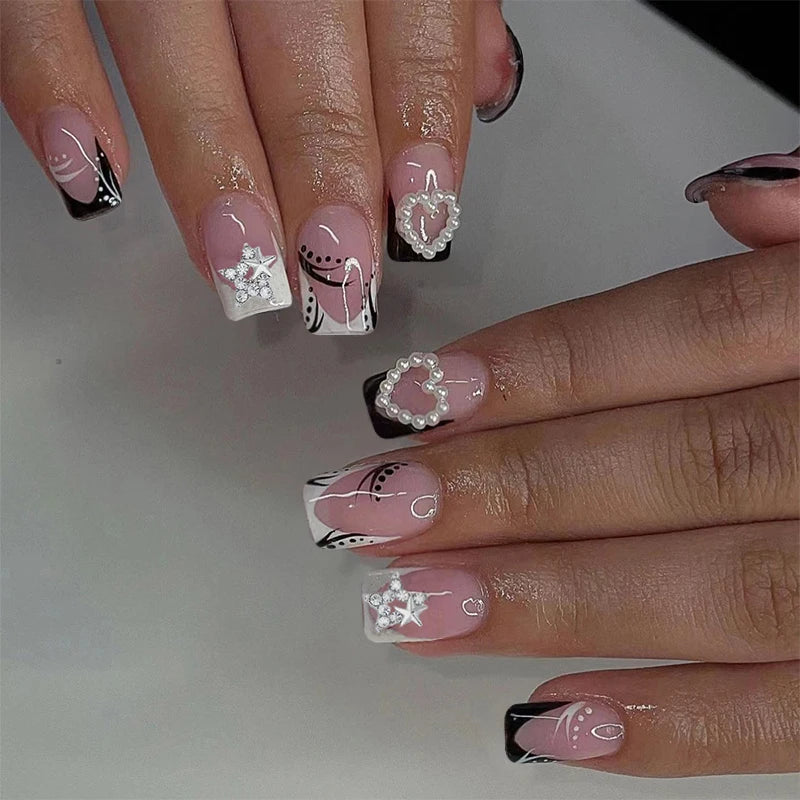 24Pcs Unhas Postiças Quadradas Curtas Caixão