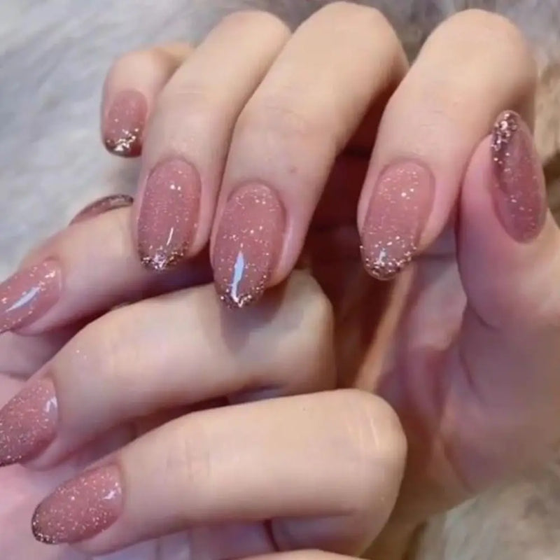 24 Peças Unhas Postiças Francesas Estilo Amêndoa