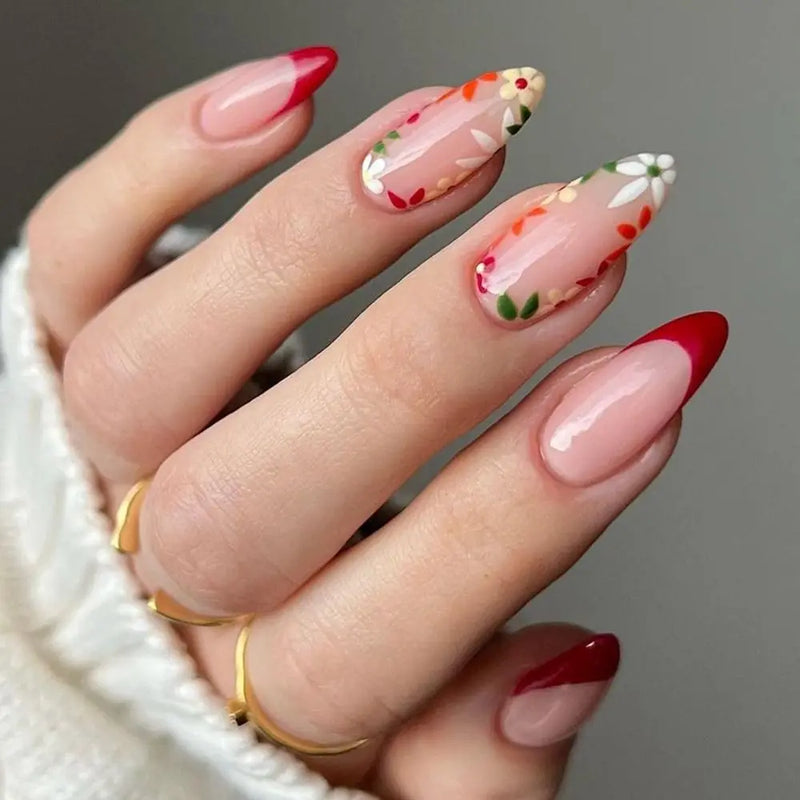 24 Peças Unhas Postiças Francesas Estilo Amêndoa