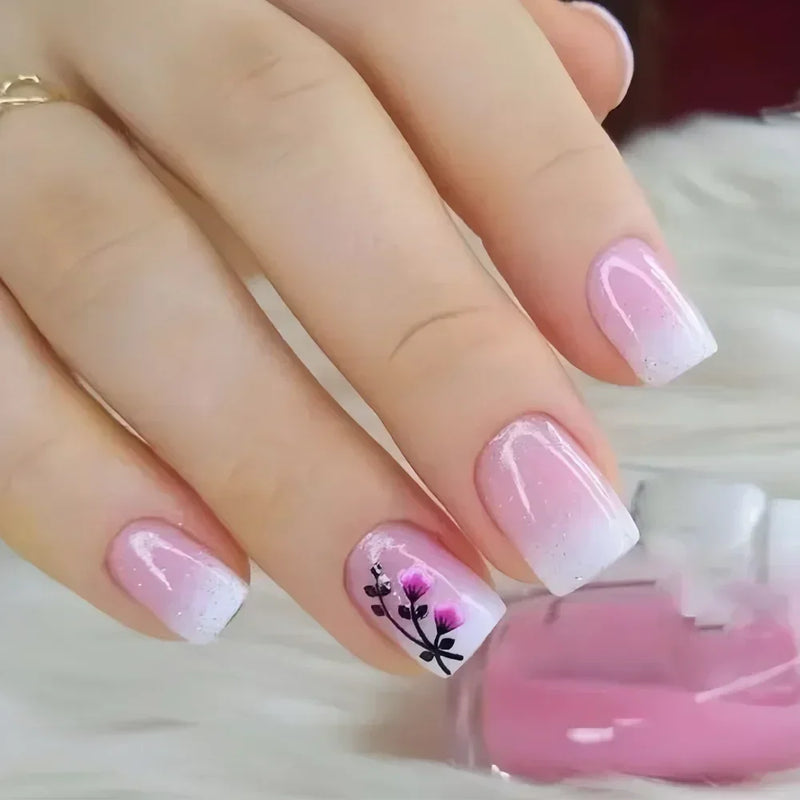 24Pcs Unhas Postiças Quadradas Curtas Caixão