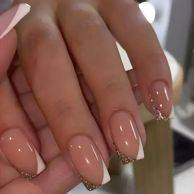 24Pcs Unhas Postiças Quadradas Curtas Caixão